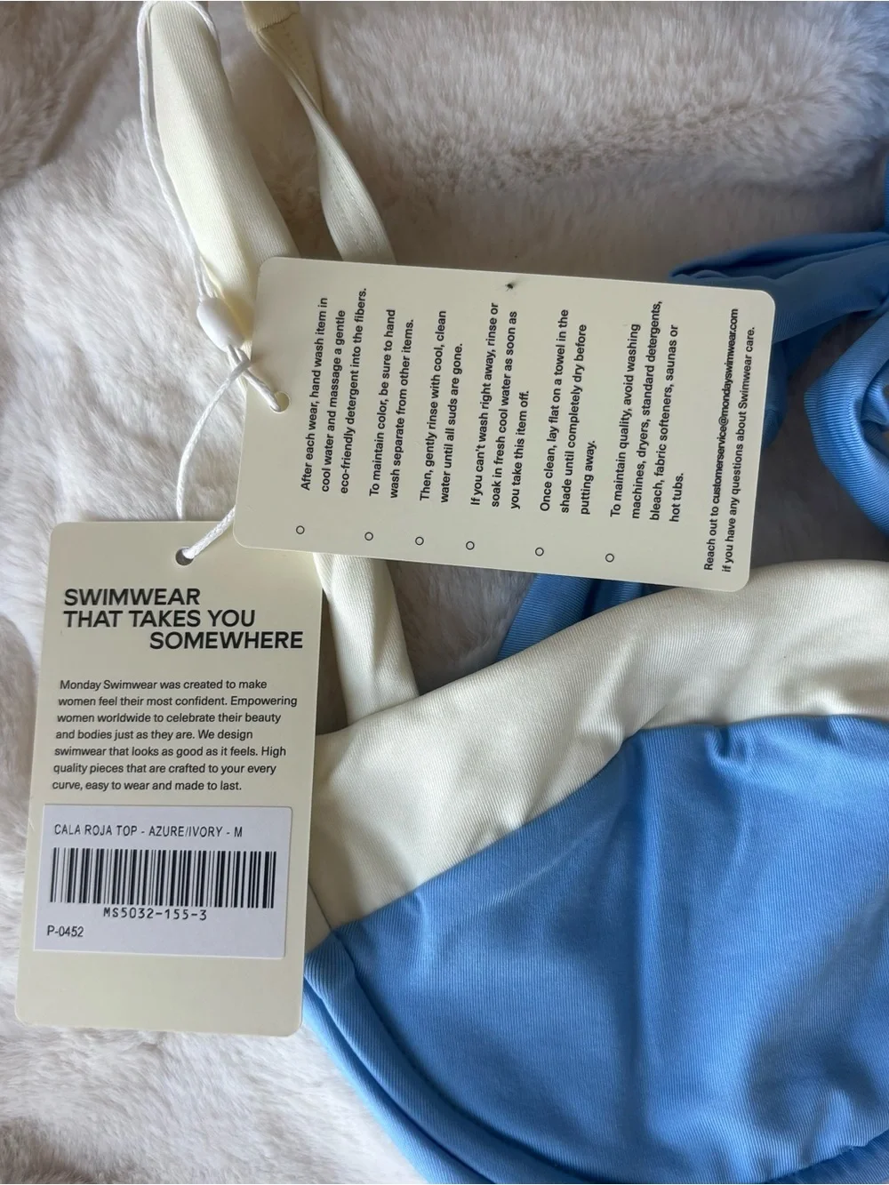 NWT Monday Swimwear Cala Roja Top Azure/Ivory